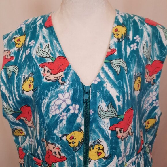Vintage 90s Disney Little Mermaid Ariel Vest Size L Blue Full Zip Handmade - Picture 2 of 7